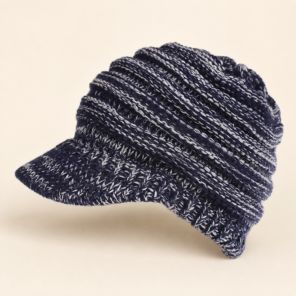 Bonnet à visière bleu marine chiné — Navy marled visor beanie