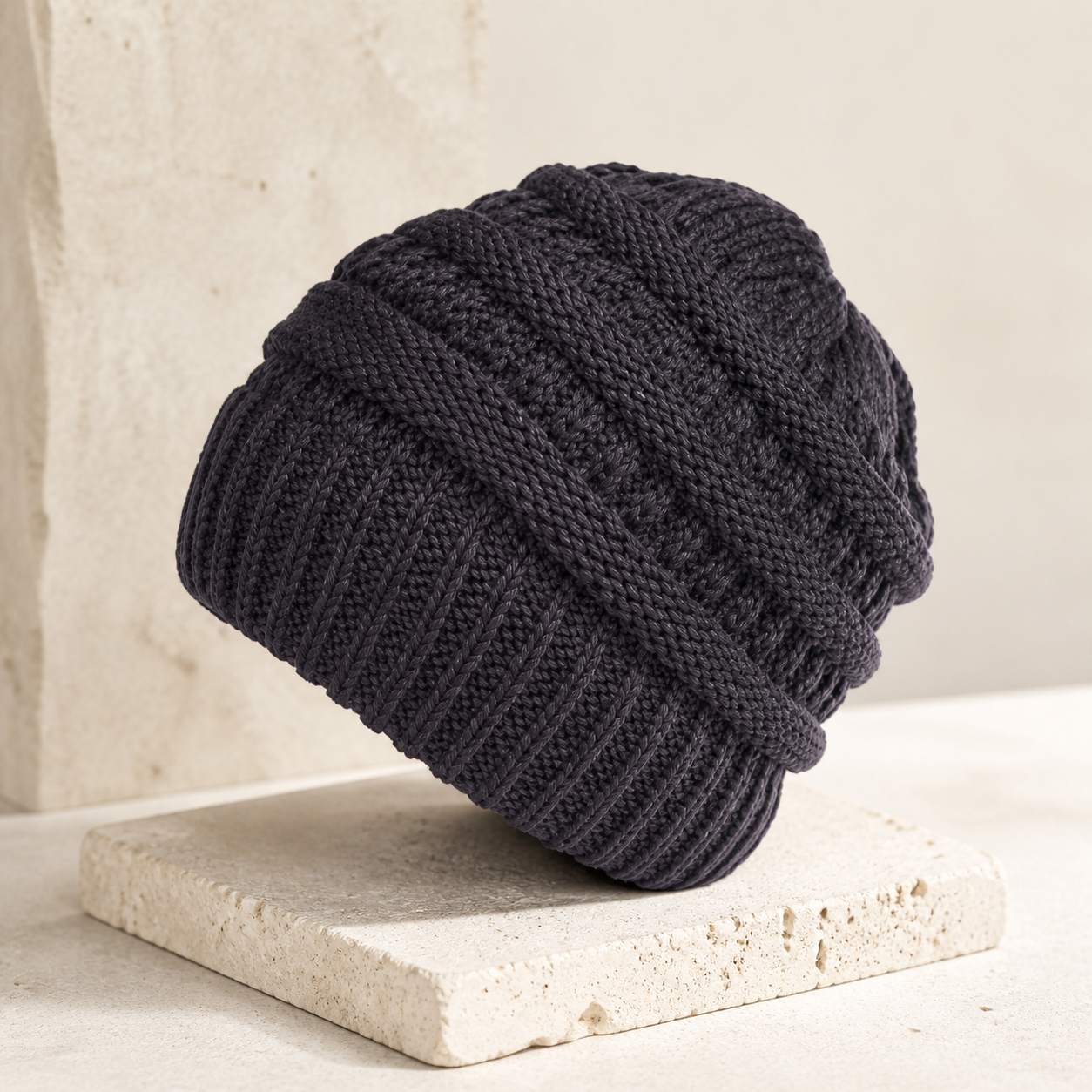 Bonnet chiné avec ouverture pour queue-de-cheval — Gris — vue 1