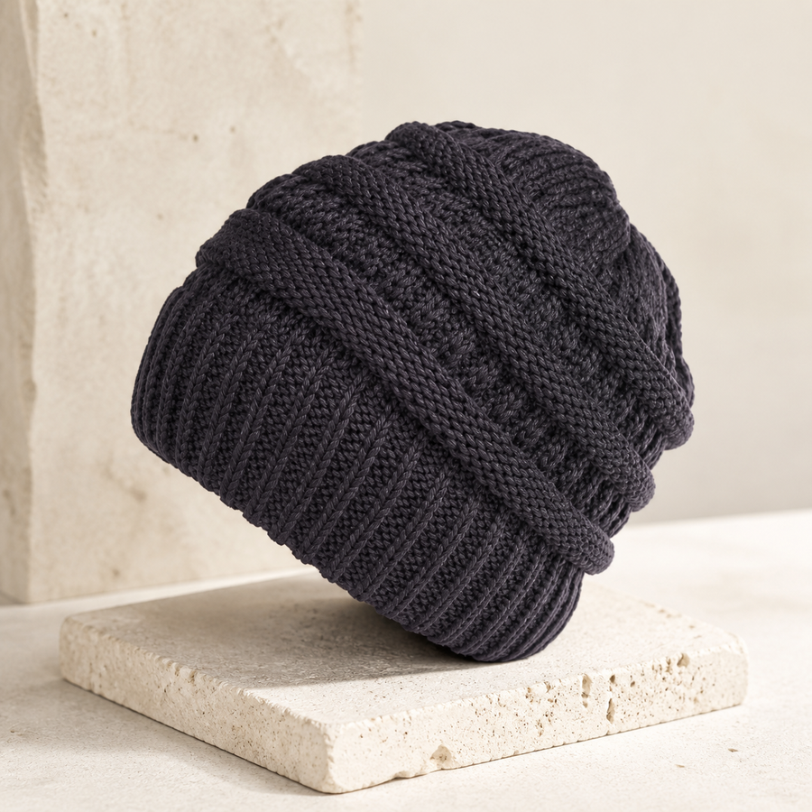Bonnet chiné avec ouverture pour queue-de-cheval — Gris — vue 1