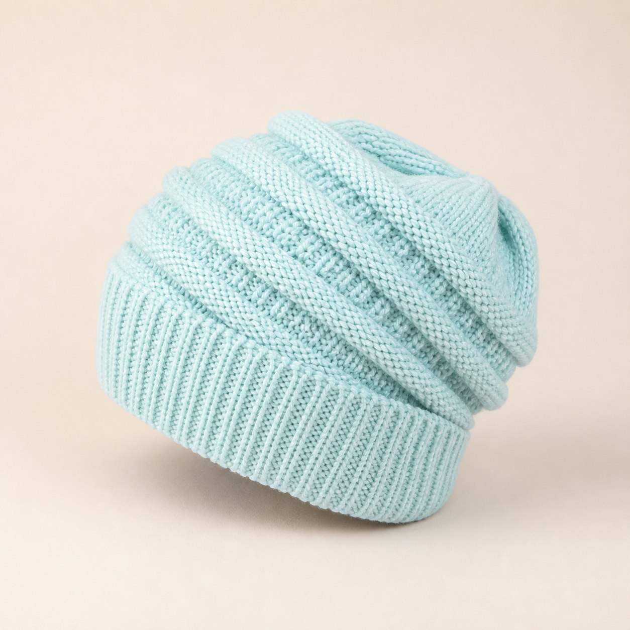 Bonnet chiné avec ouverture pour queue-de-cheval — Bleu — vue 2