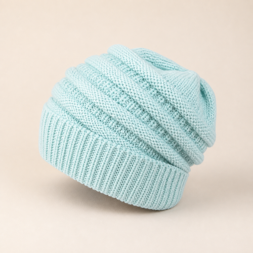 Bonnet chiné avec ouverture pour queue-de-cheval — Bleu — vue 2
