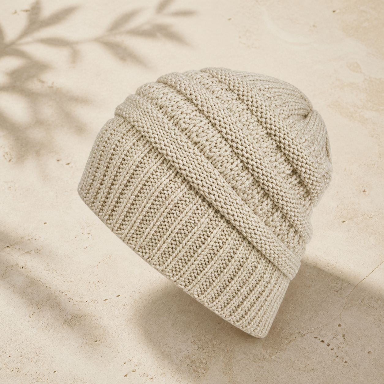 Bonnet chiné avec ouverture pour queue-de-cheval — Beige — vue 4