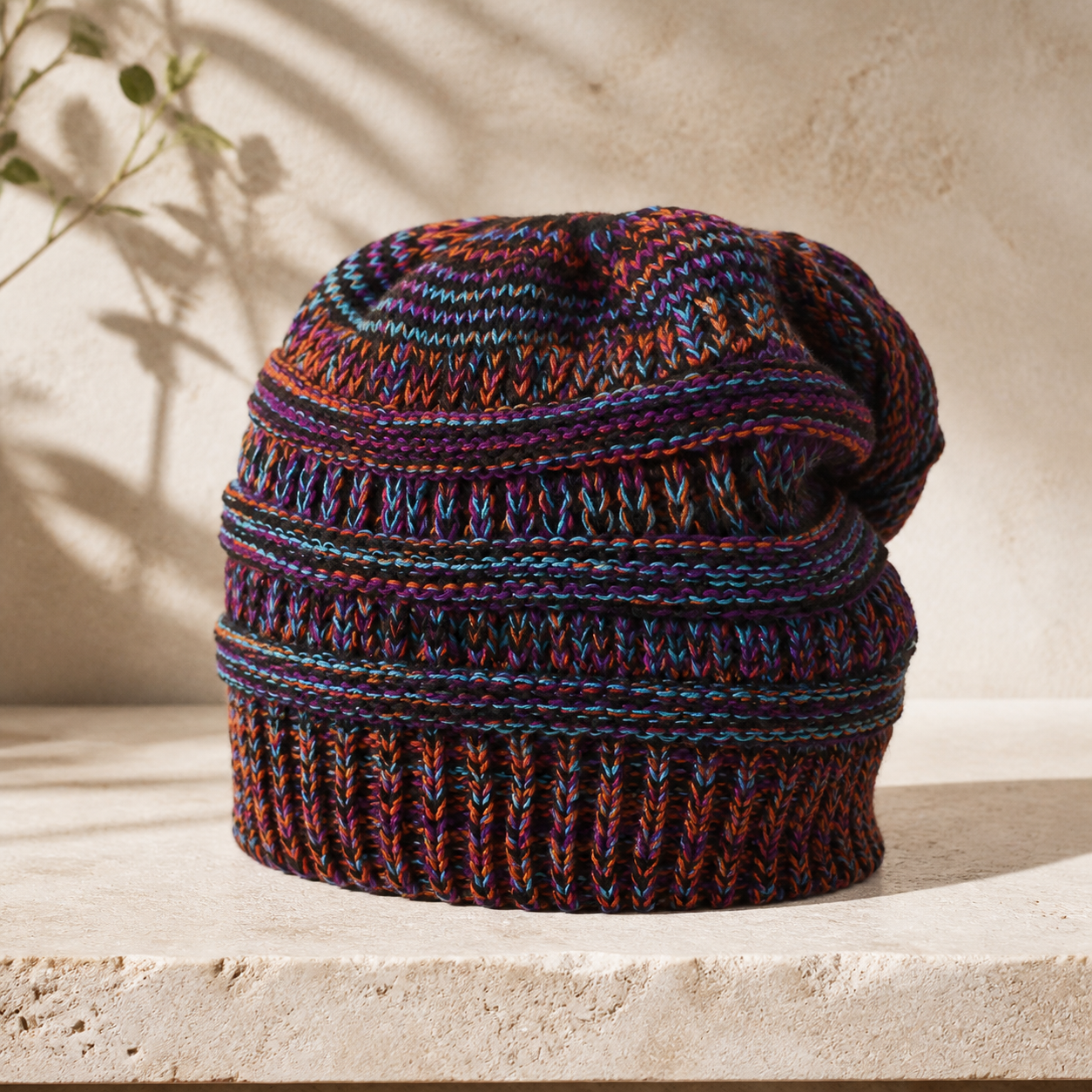 Bonnet chiné avec ouverture pour queue-de-cheval — Orange purple — vue 9