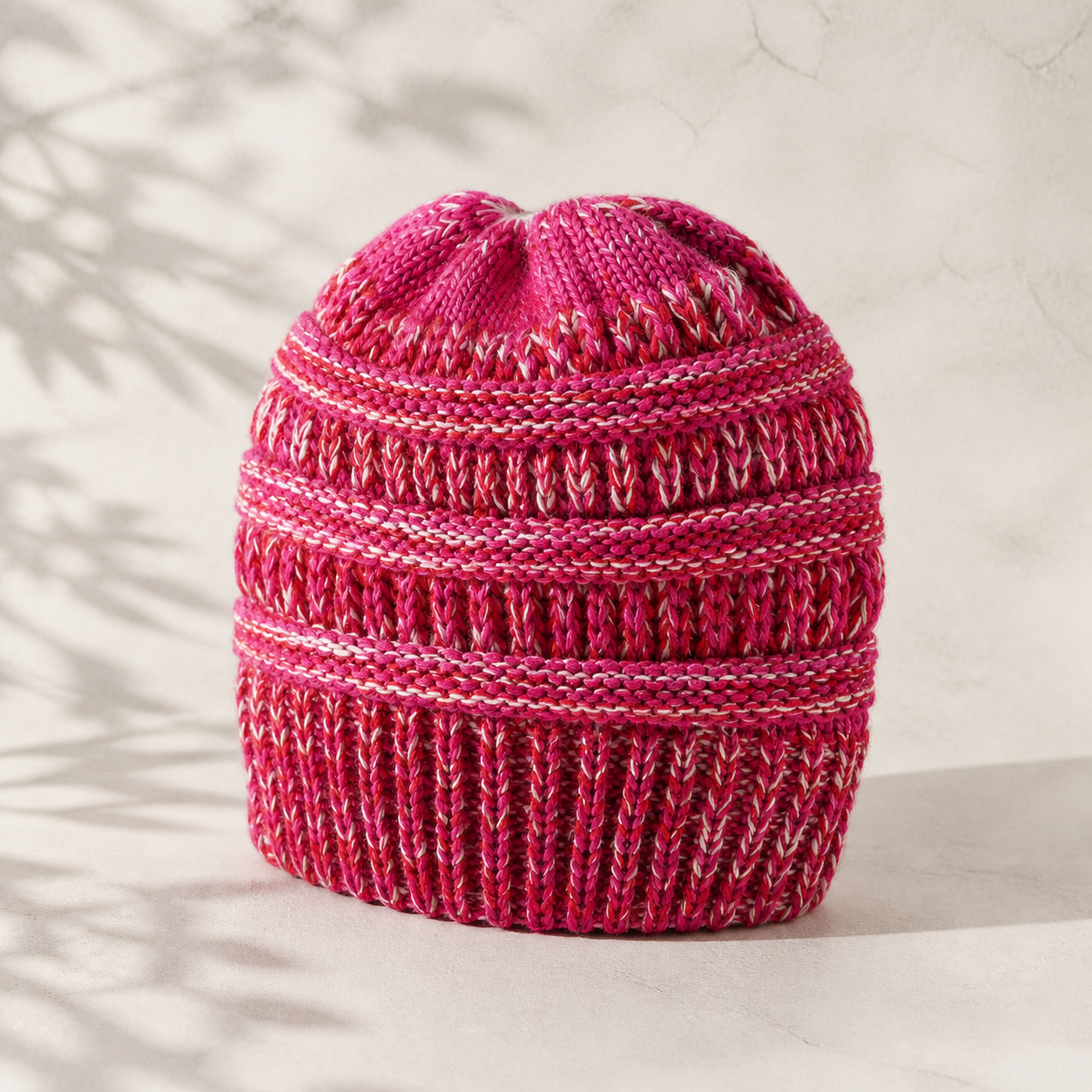 Bonnet chiné avec ouverture pour queue-de-cheval — Rose pink — vue 12
