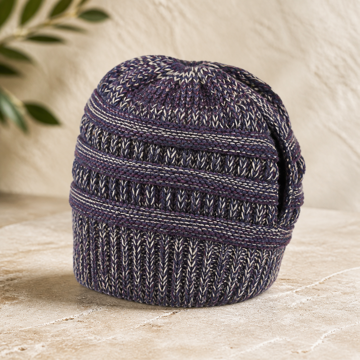 Bonnet chiné avec ouverture pour queue-de-cheval — Purple blue rice — vue 13