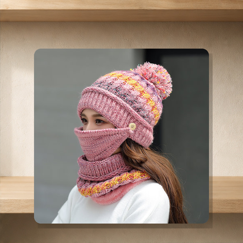 Bonnet cagoule côtelé avec cache-visage — Rose — vue 2