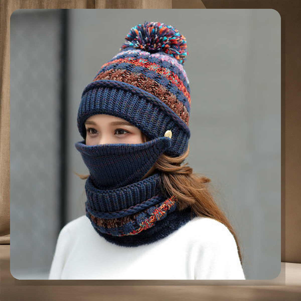 Bonnet cagoule côtelé avec cache-visage — Tibetan Vert — vue 4