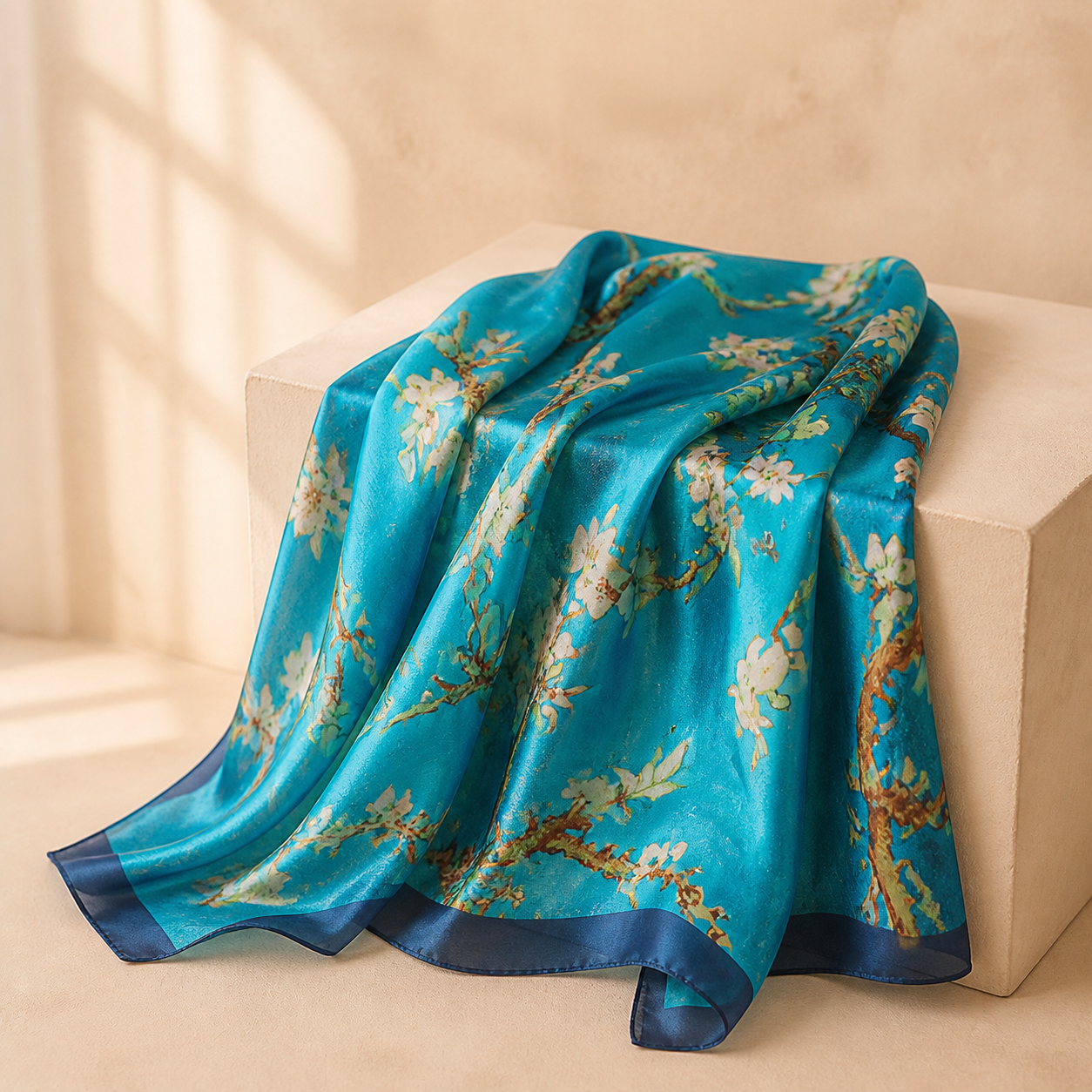 Étole légère bleu lagon à motif floral — Lagoon blue lightweight floral wrap