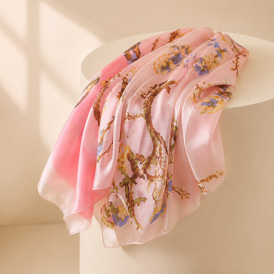 Étole légère rose à motif floral — Pink lightweight floral wrap