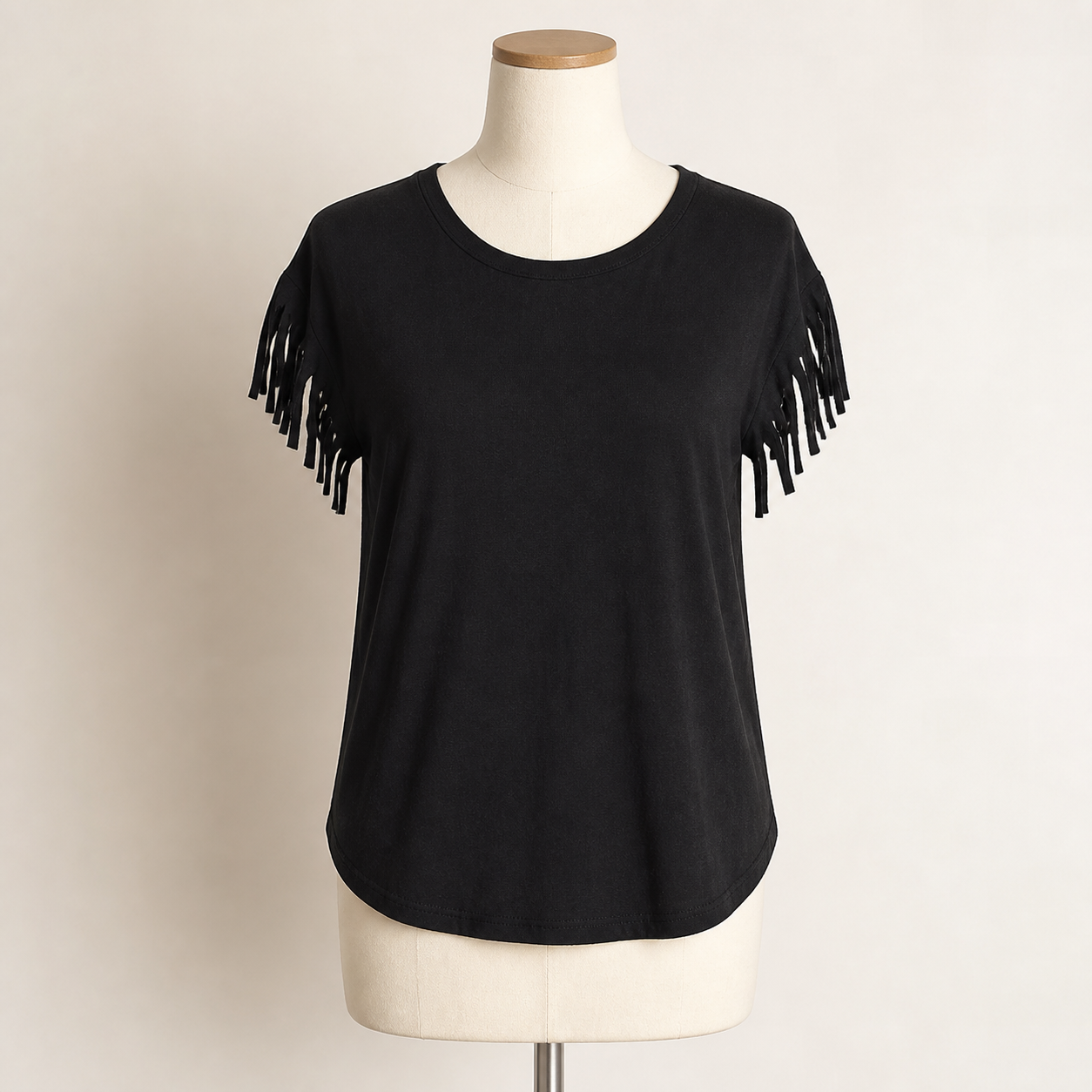 T-shirt à manches frangées — Noir — vue 2