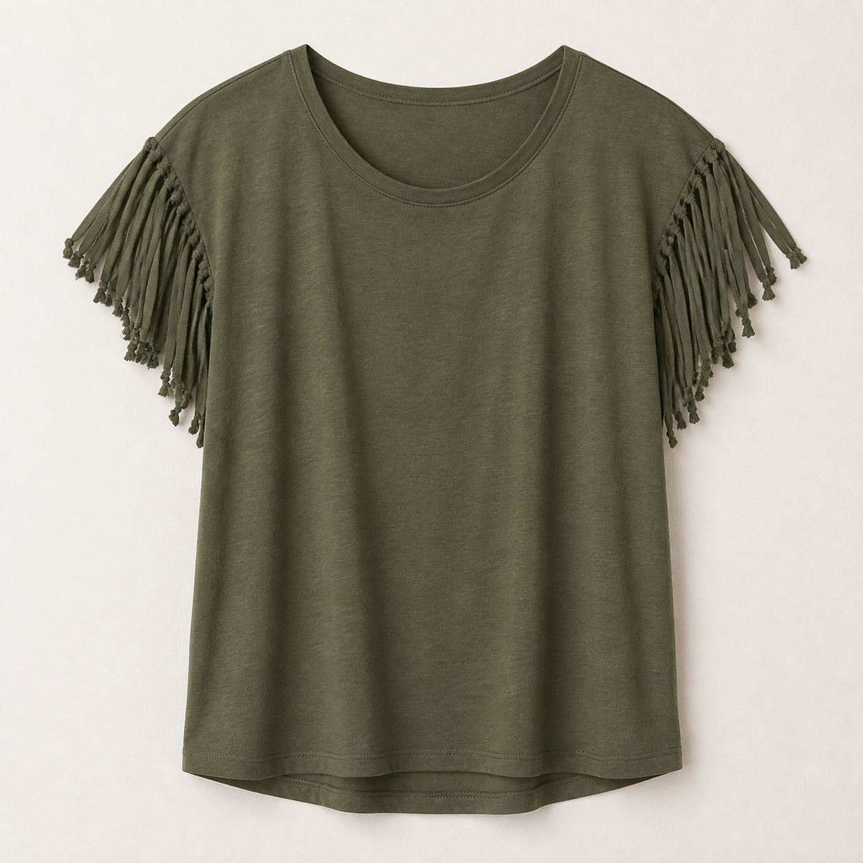 T-shirt à manches frangées — Vert militaire — vue 3