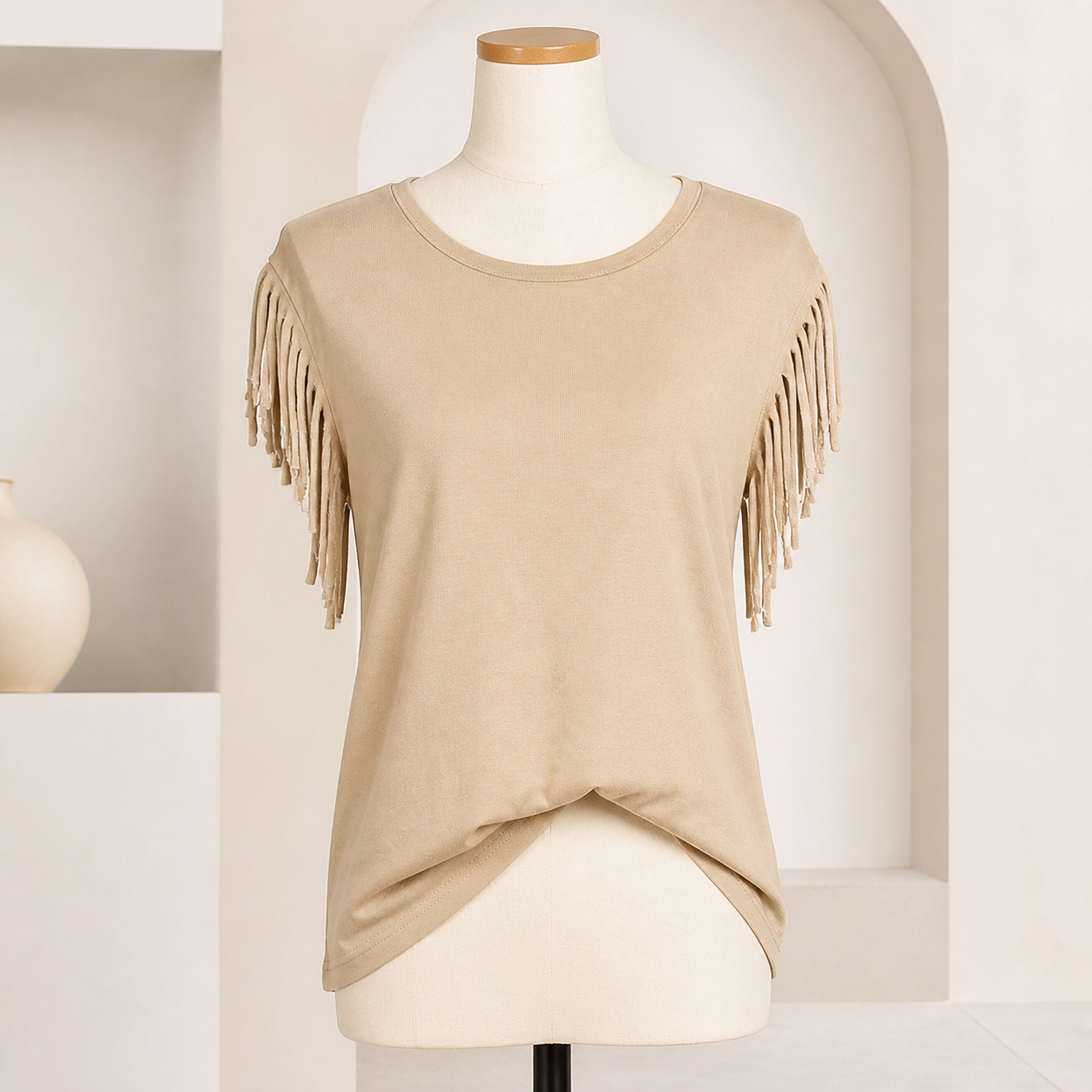 T-shirt à manches frangées — Café — vue 4