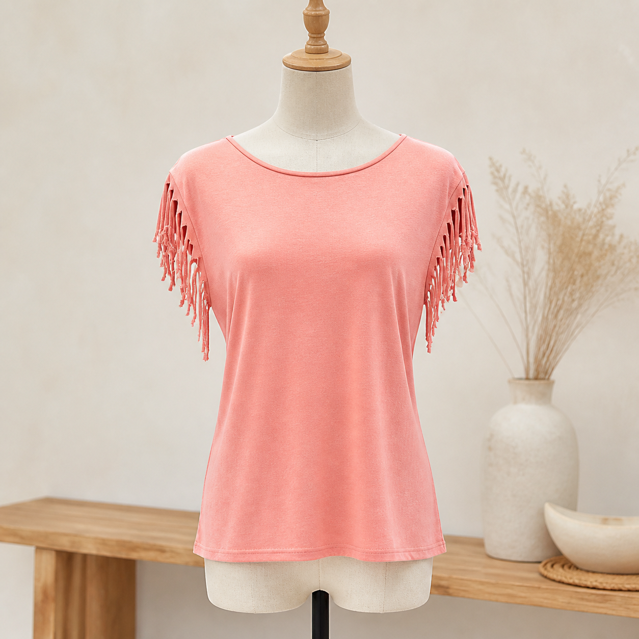 T-shirt à manches frangées — Rose — vue 5