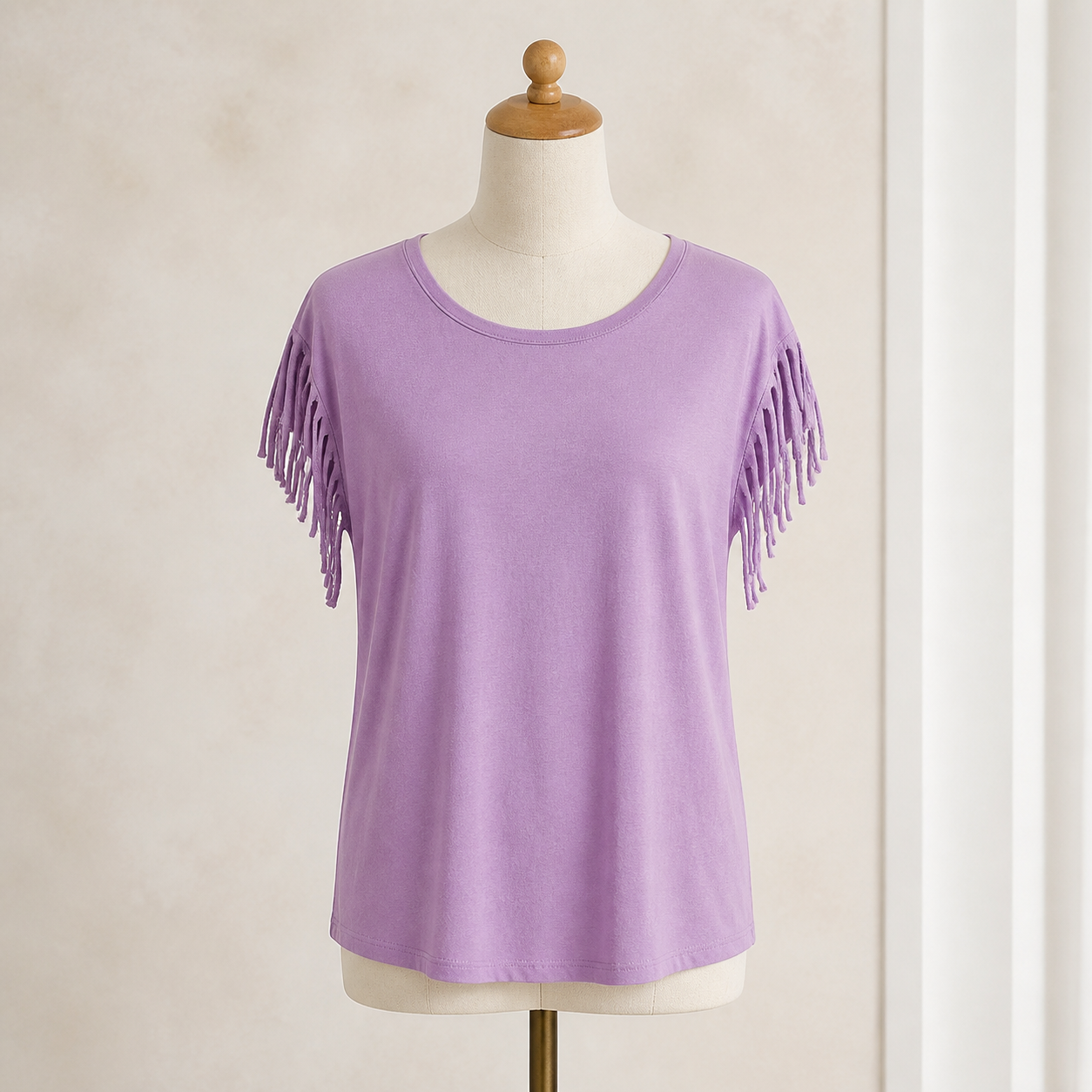 T-shirt à manches frangées — Violet — vue 6