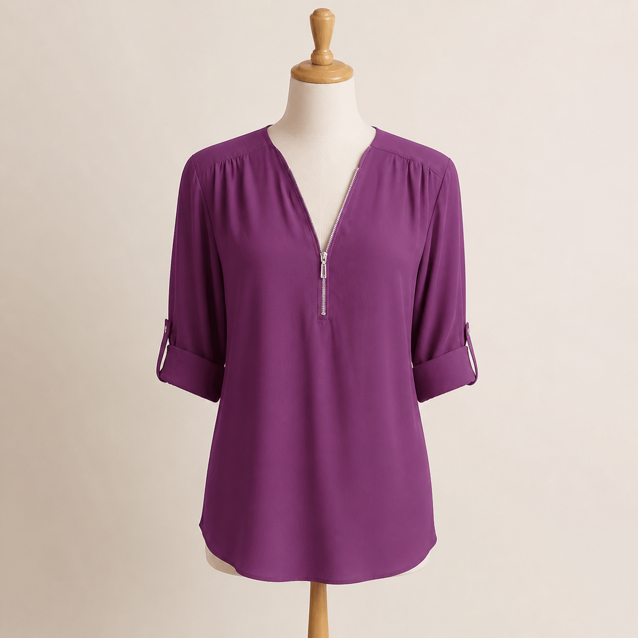 Blouse ample zippée à col V — Violet — vue 1