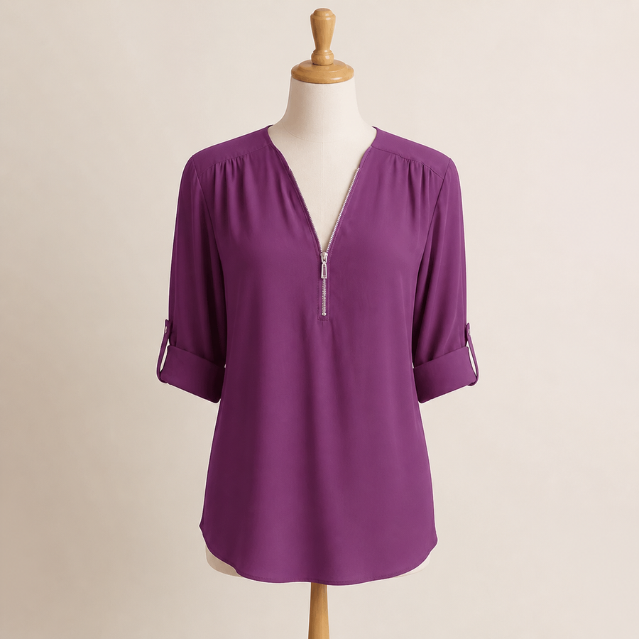 Blouse ample zippée à col V — Violet — vue 1