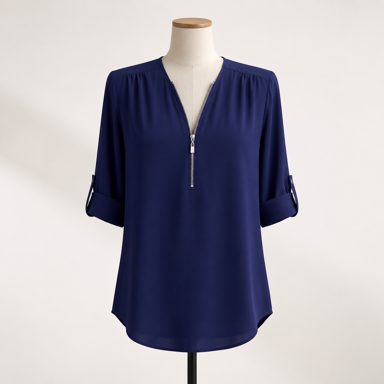Blouse ample zippée à col V — Bleu marine — vue 2