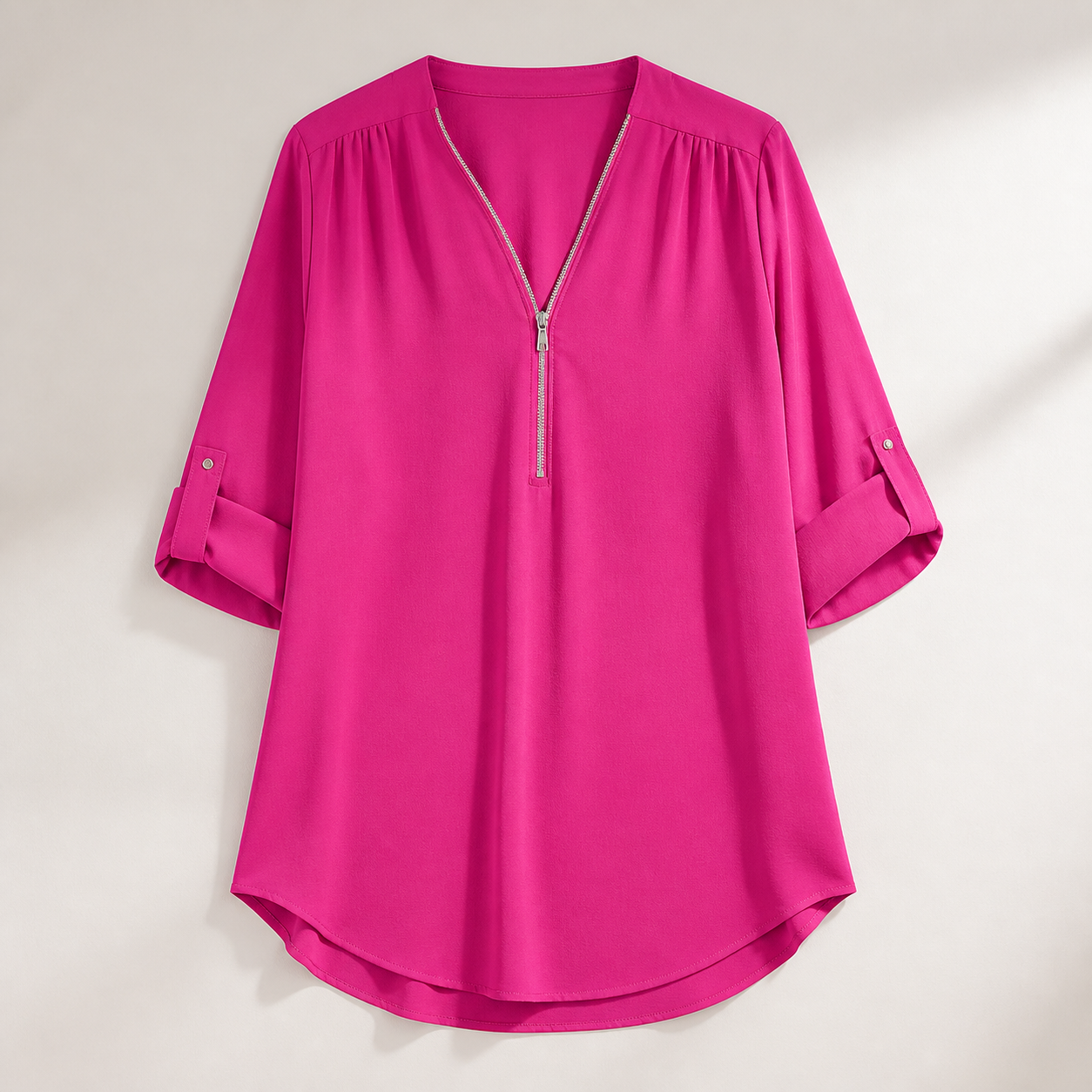 Blouse ample zippée à col V — Rose framboise — vue 3