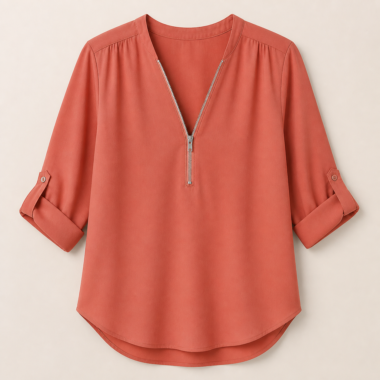 Blouse ample zippée à col V — Rouge brique — vue 7