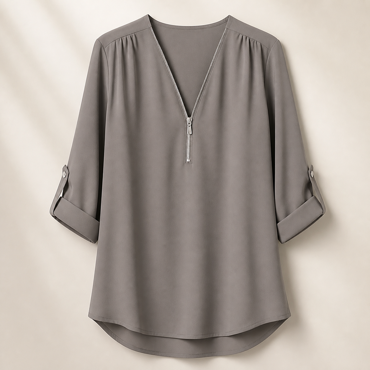Blouse ample zippée à col V — Gris — vue 11