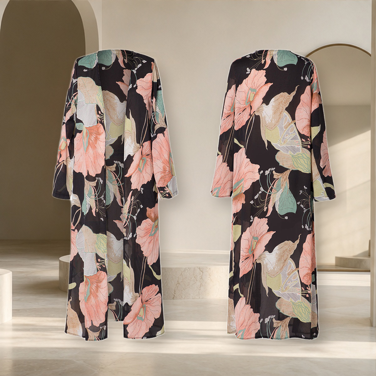 Kimono léger imprimé — Noir — vue 3