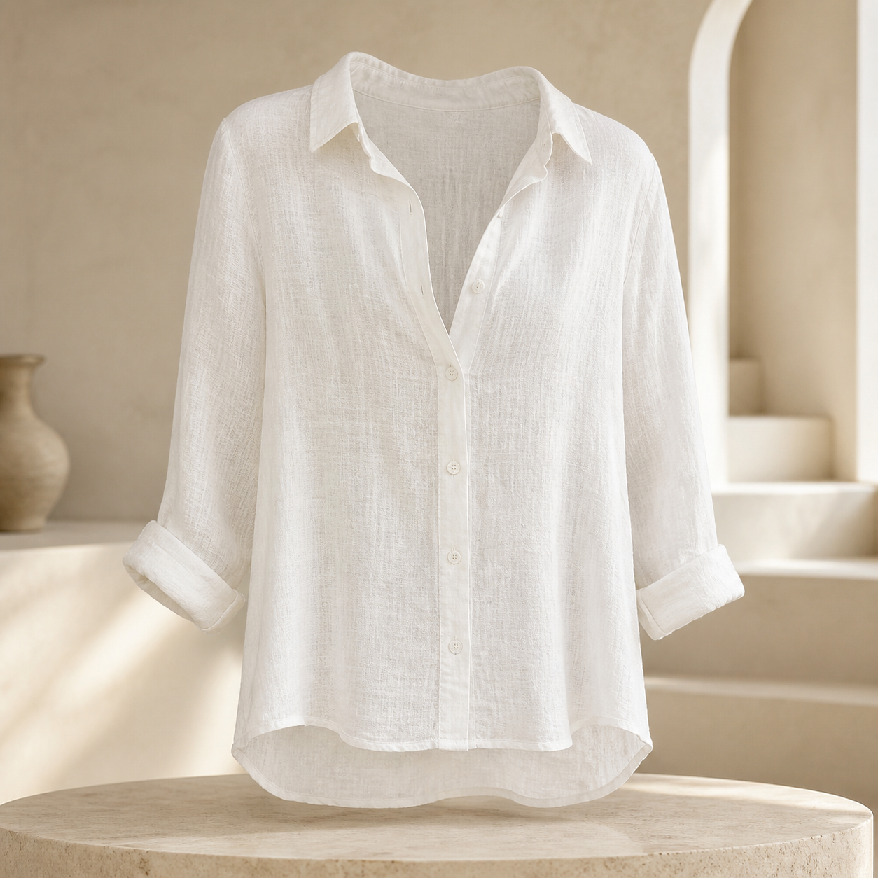Chemise ample à col revers — Blanc — vue 13