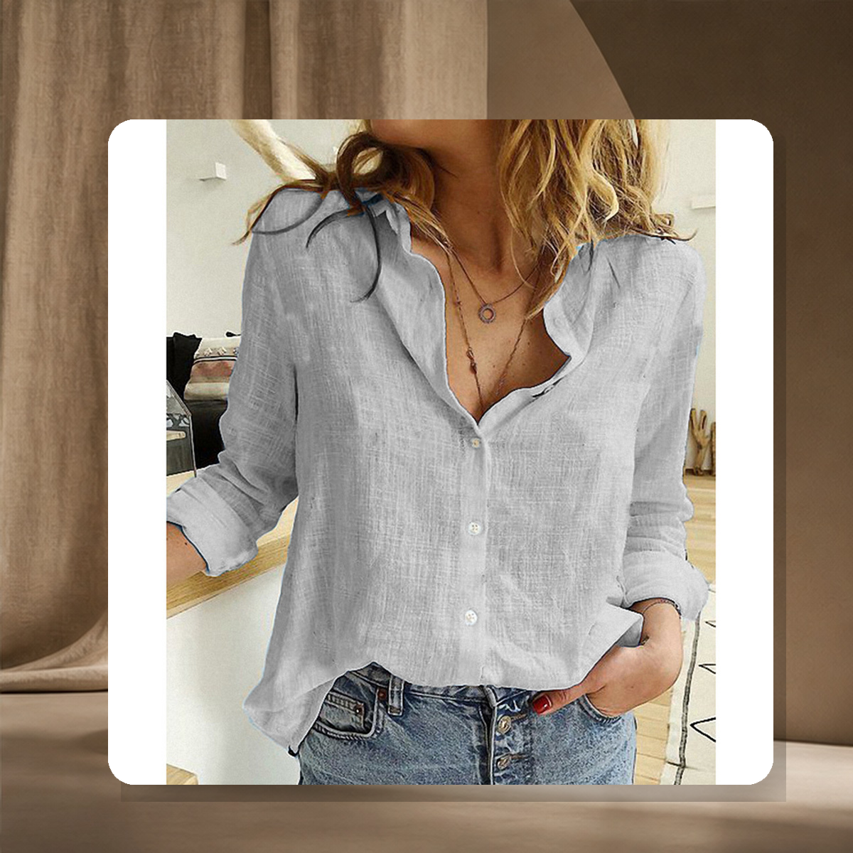 Chemise unie à col revers — Gris — vue 3