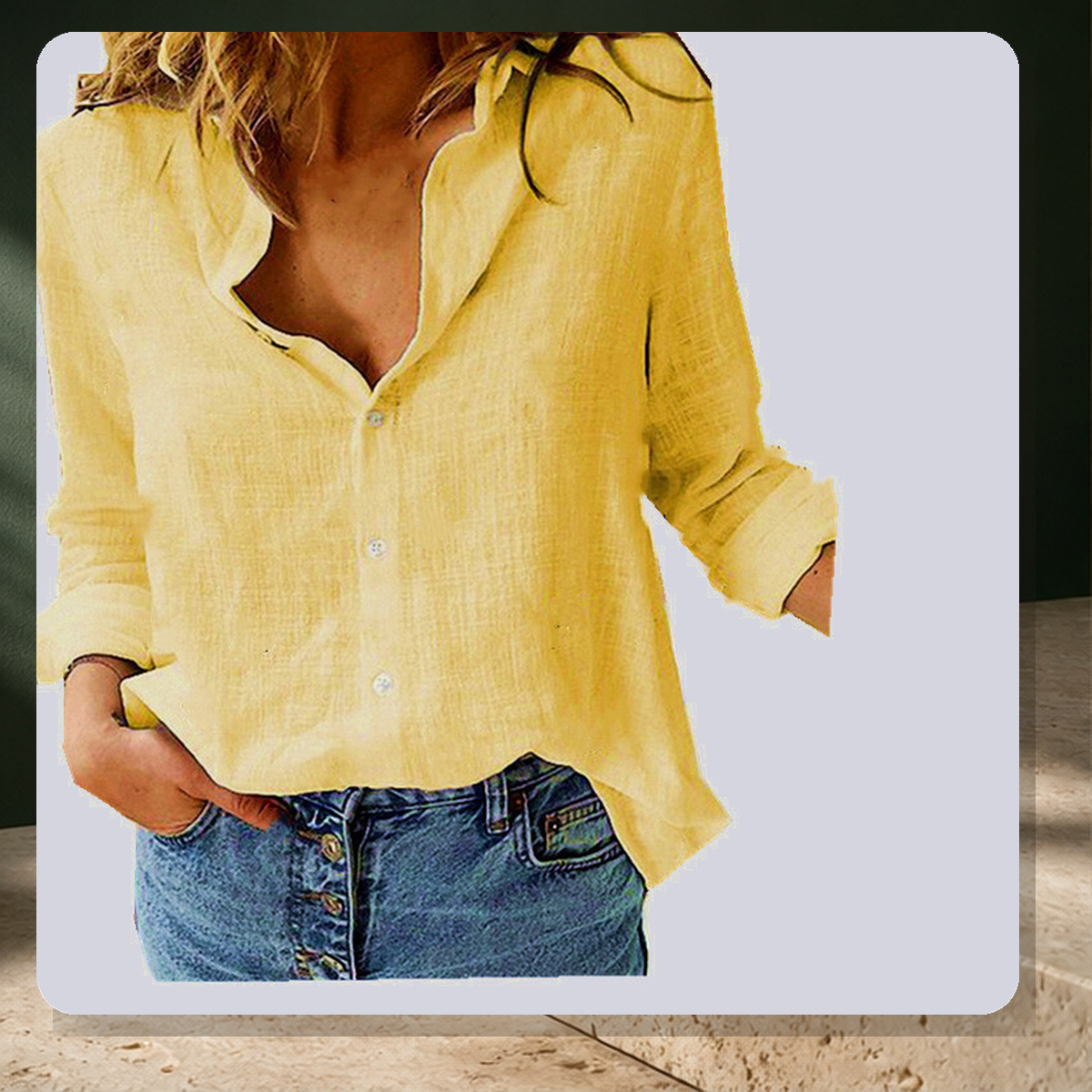 Chemise unie à col revers — Jaune — vue 4