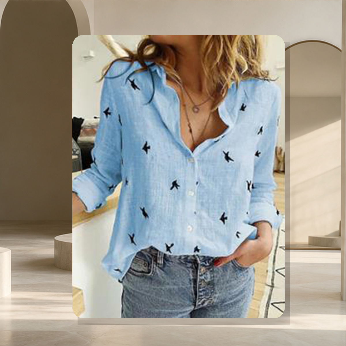 Chemise unie à col revers — 02 Bleu — vue 6