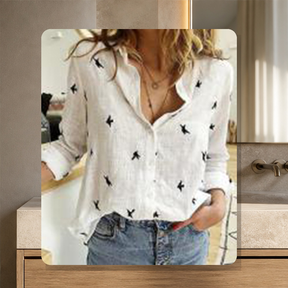 Chemise unie à col revers — 02 Blanc — vue 7