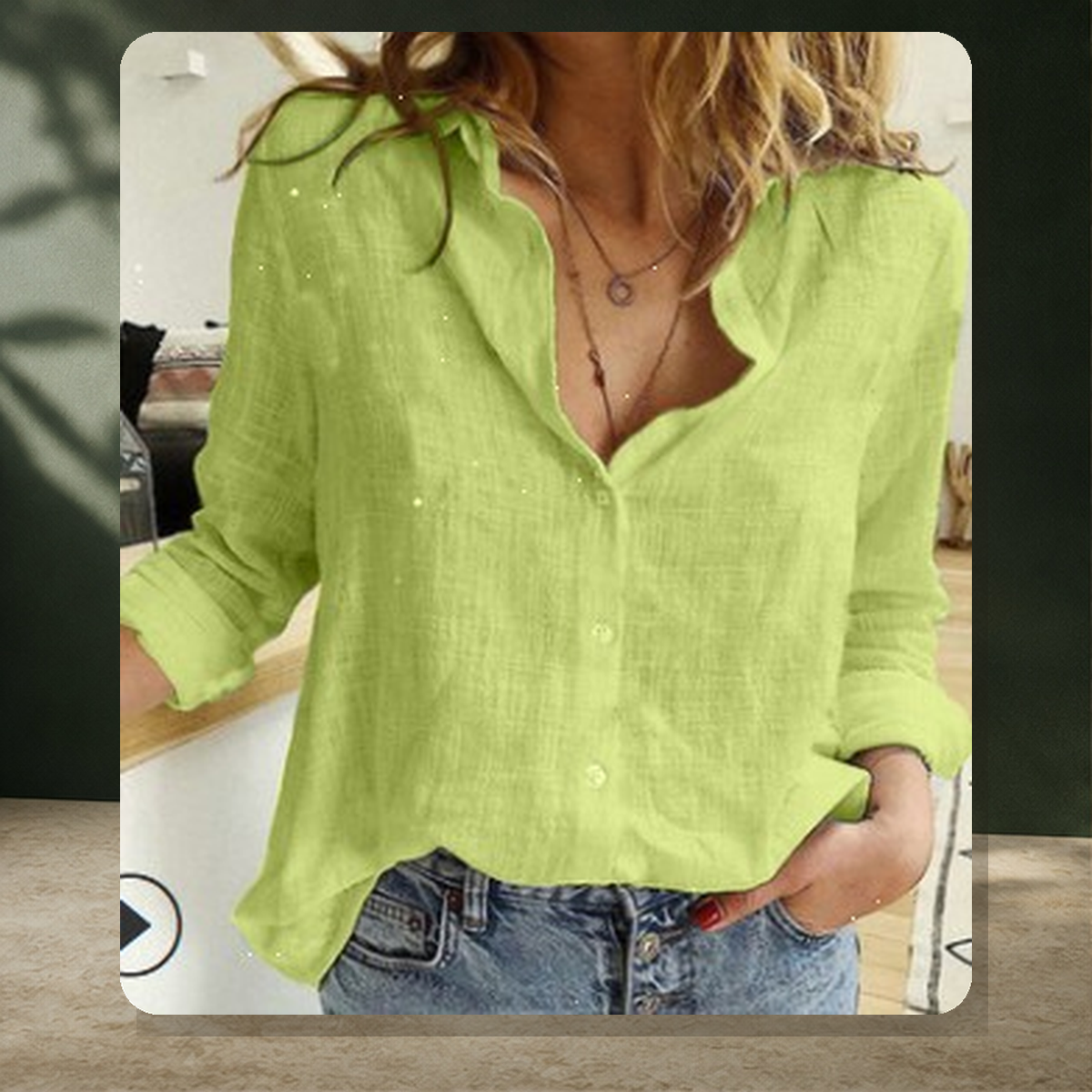 Chemise unie à col revers — Vert — vue 8