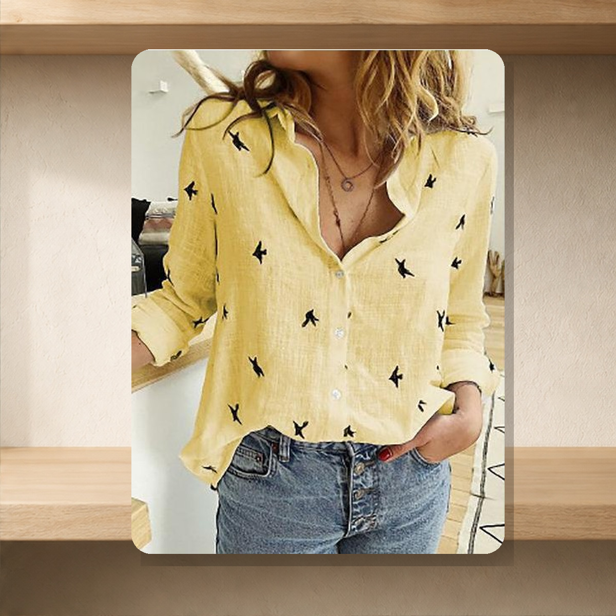 Chemise unie à col revers — Jaune A — vue 9