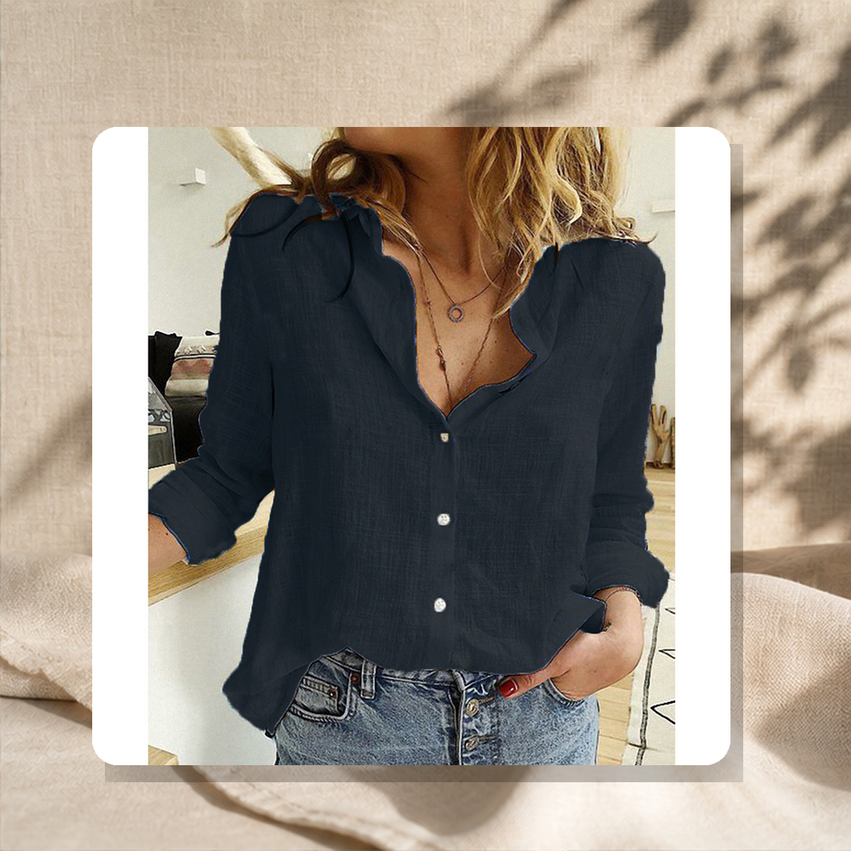 Chemise unie à col revers — Noir — vue 13