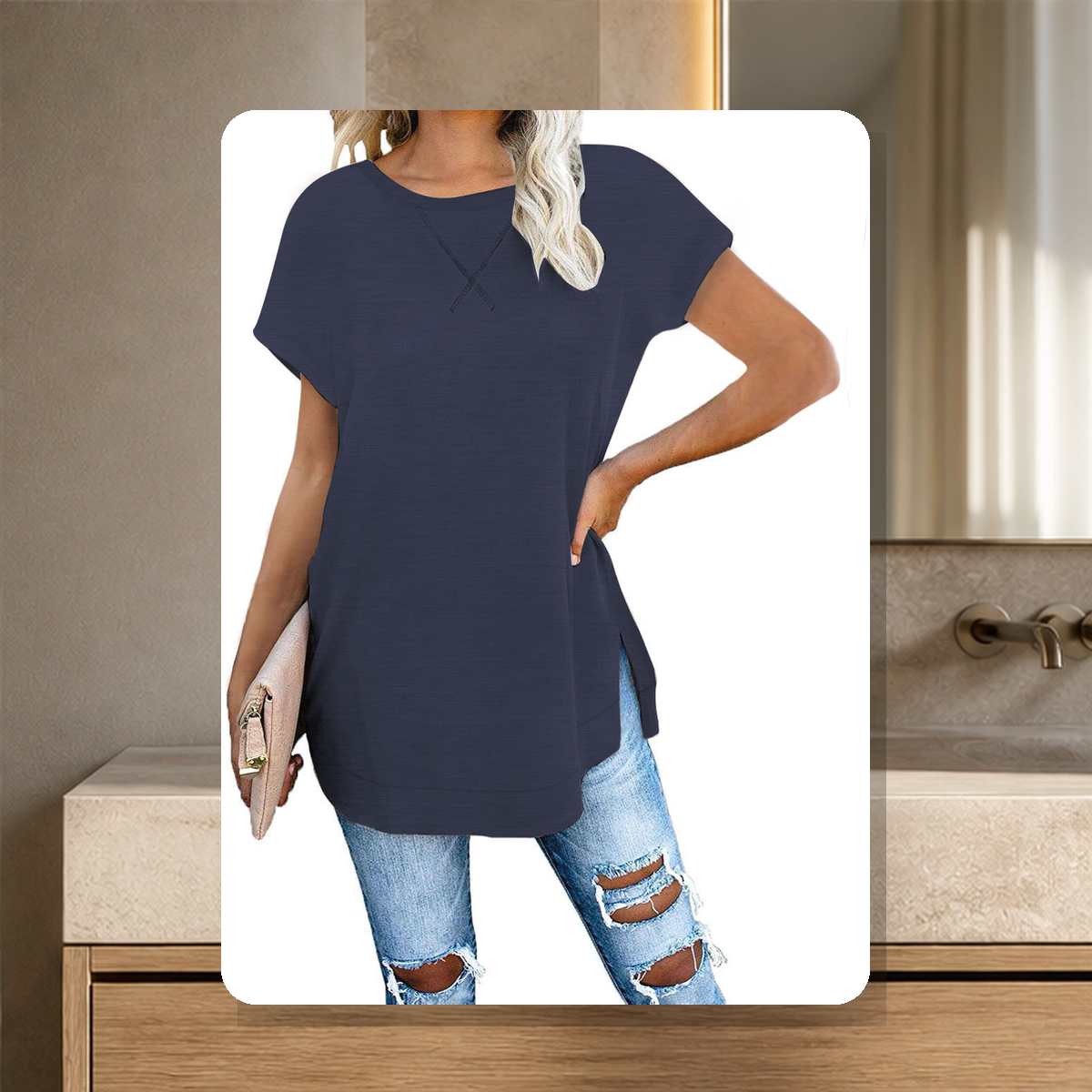 T-shirt essentiel à manches courtes — Navy Bleu — vue 2