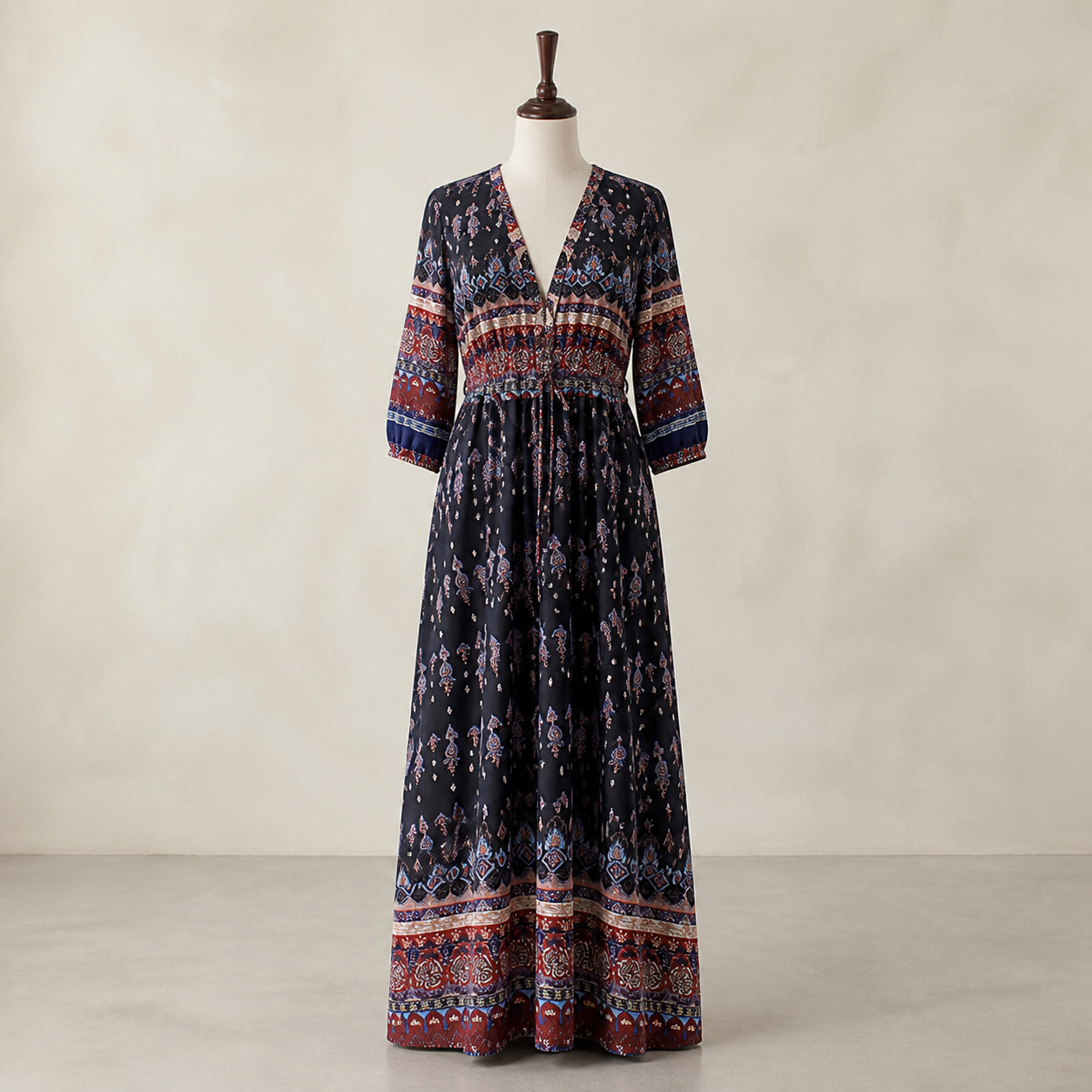 Robe longue bohème imprimée — Bleu — vue 2