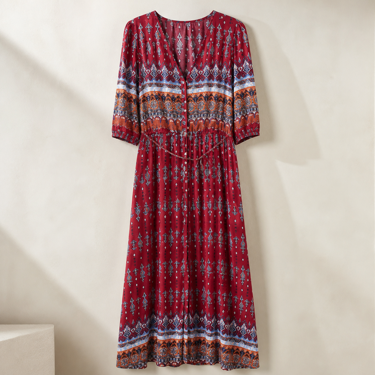 Robe longue bohème imprimée — Rouge — vue 3