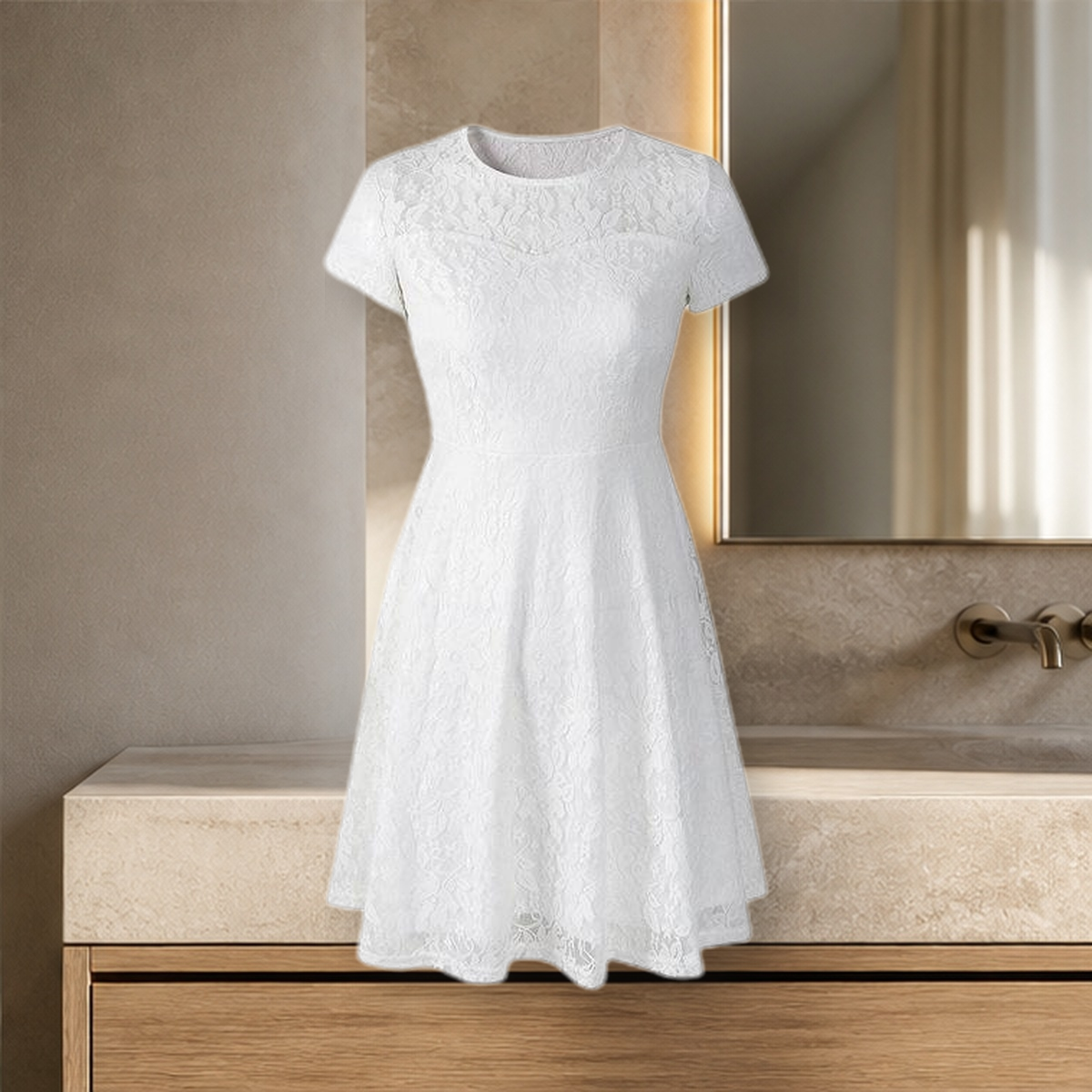 Robe ajustée en dentelle — Blanc — vue 2