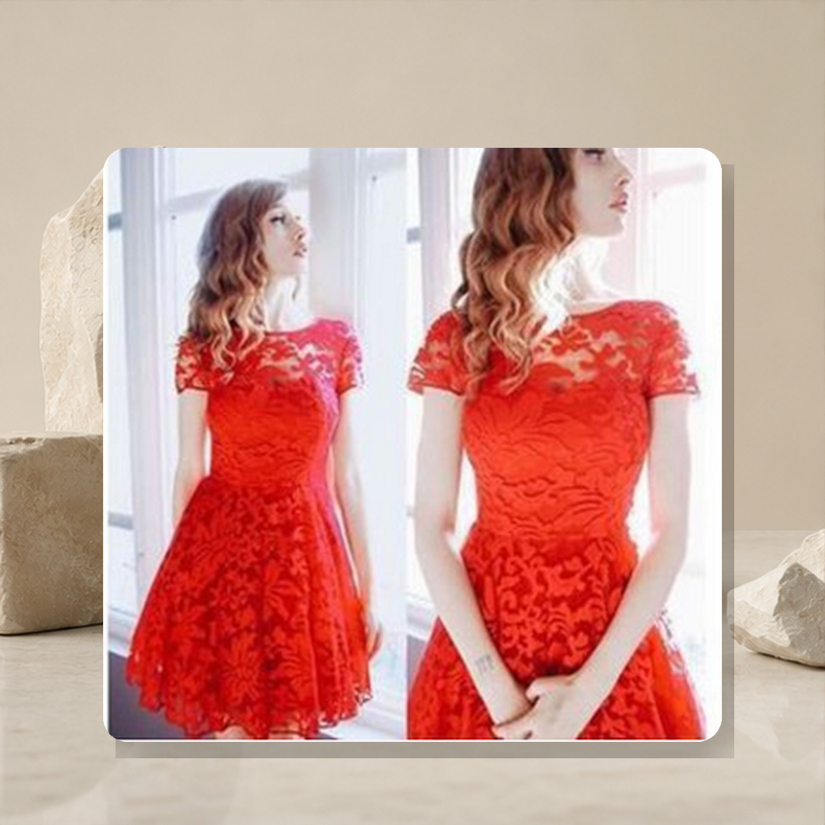 Robe ajustée en dentelle — Rouge — vue 5