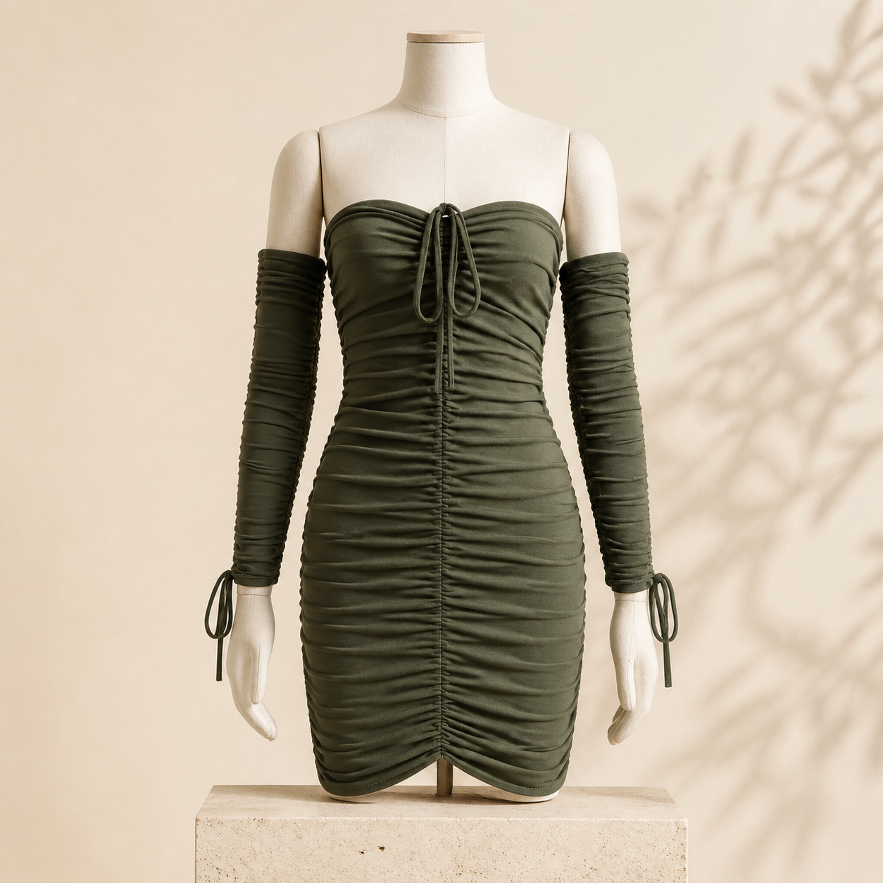 Robe moulante à épaules dénudées — Vert — vue 3