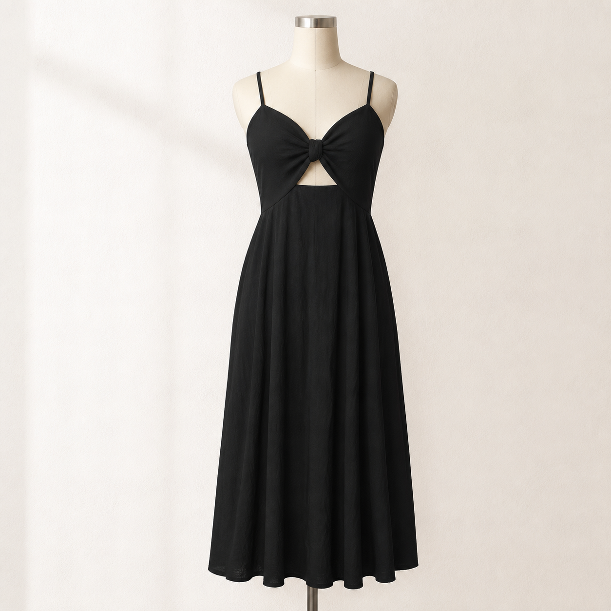Robe midi à nœud devant et fines bretelles — Noir — vue 2