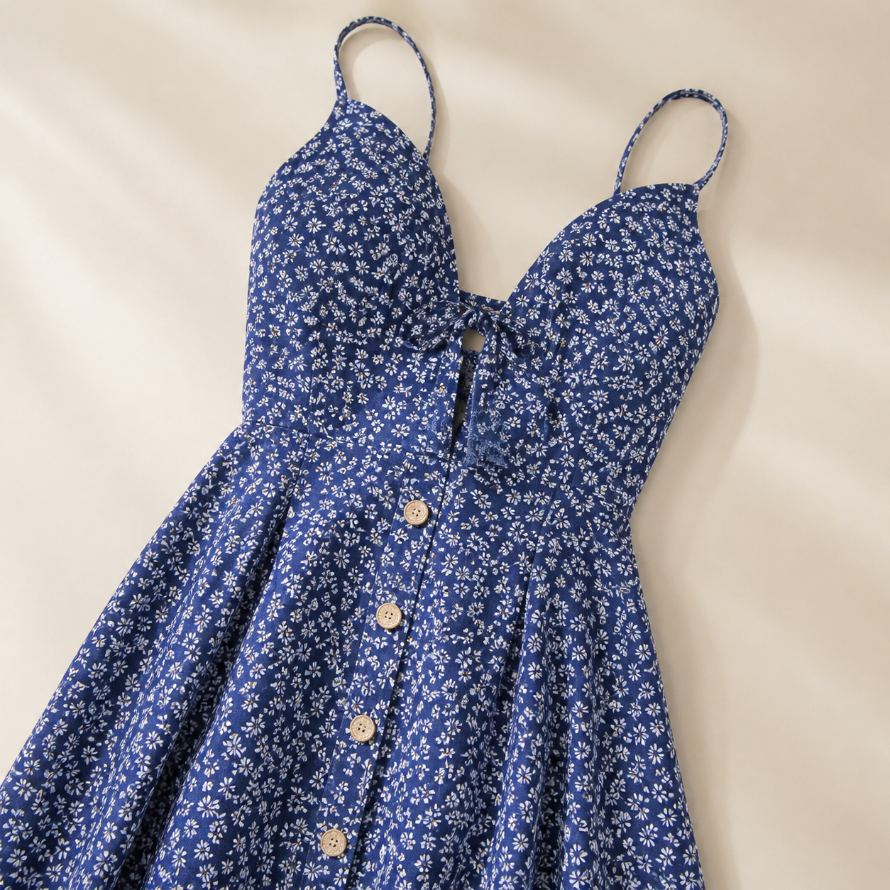 Robe midi à nœud devant et fines bretelles — Bleu — vue 3