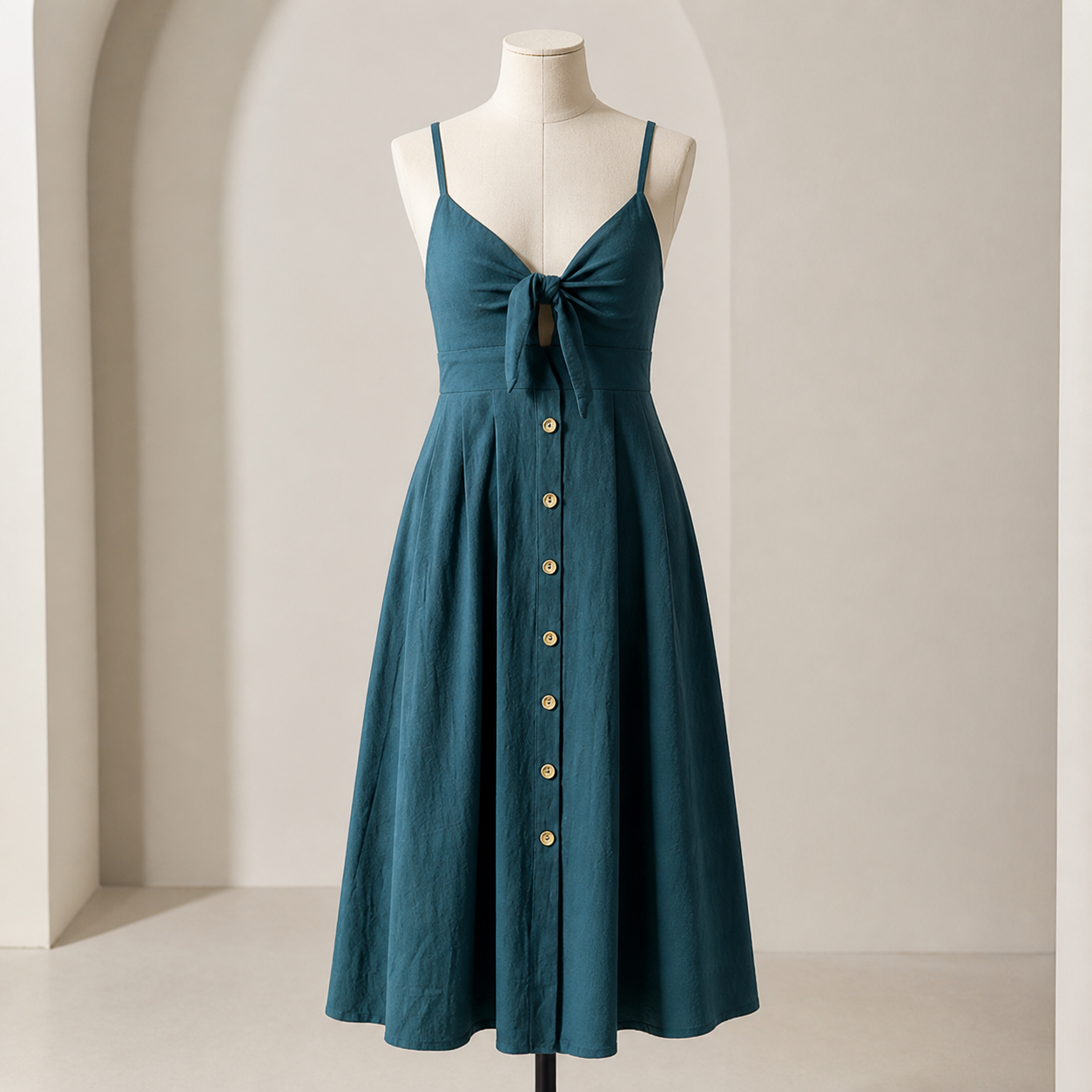 Robe midi à nœud devant et fines bretelles — Cyan — vue 4