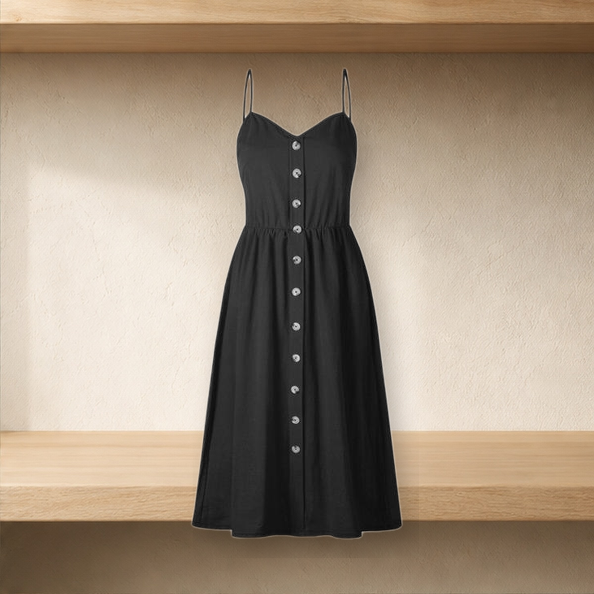 Robe chasuble boutonnée à poches — Noir — vue 2