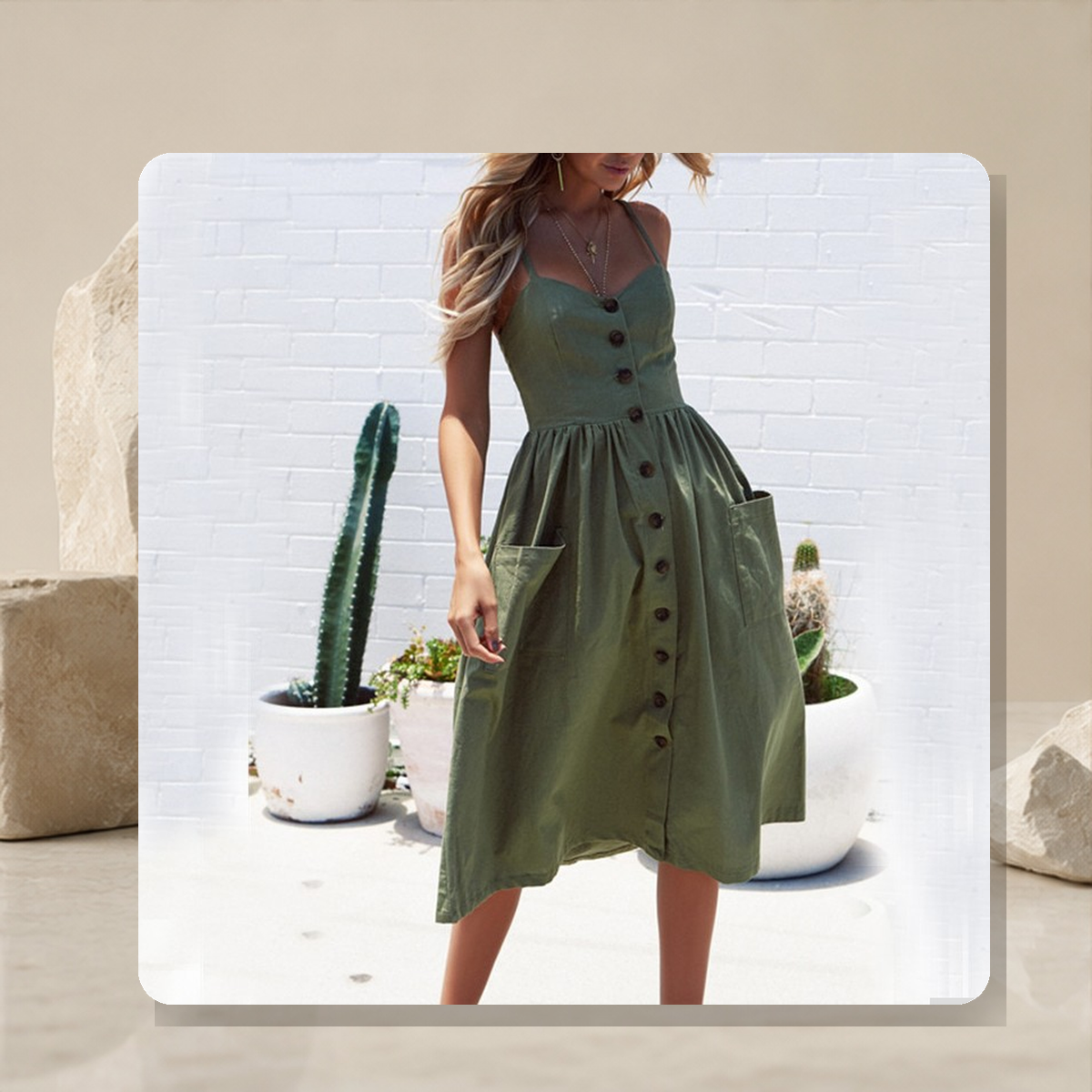 Robe chasuble boutonnée à poches — Vert — vue 3