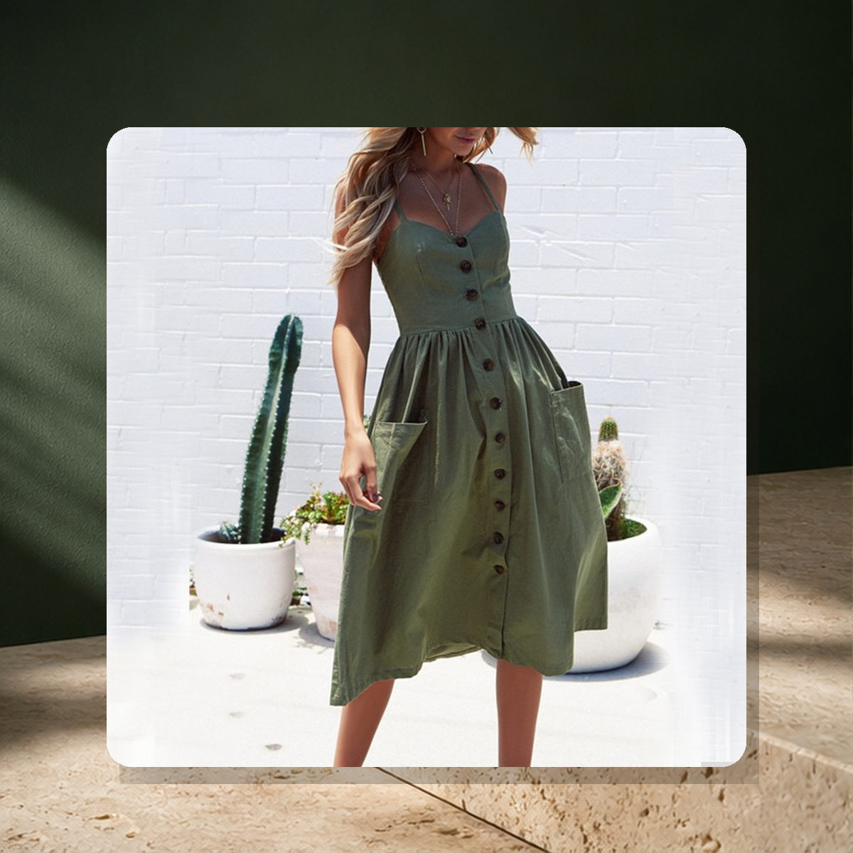 Robe chasuble boutonnée à poches — Vert — vue 5