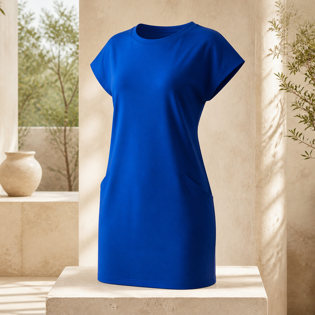 Robe t-shirt ajustée à poches — Bleu — vue 1
