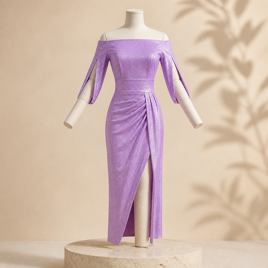 Robe de soirée à détails scintillants — Lilas — vue 1