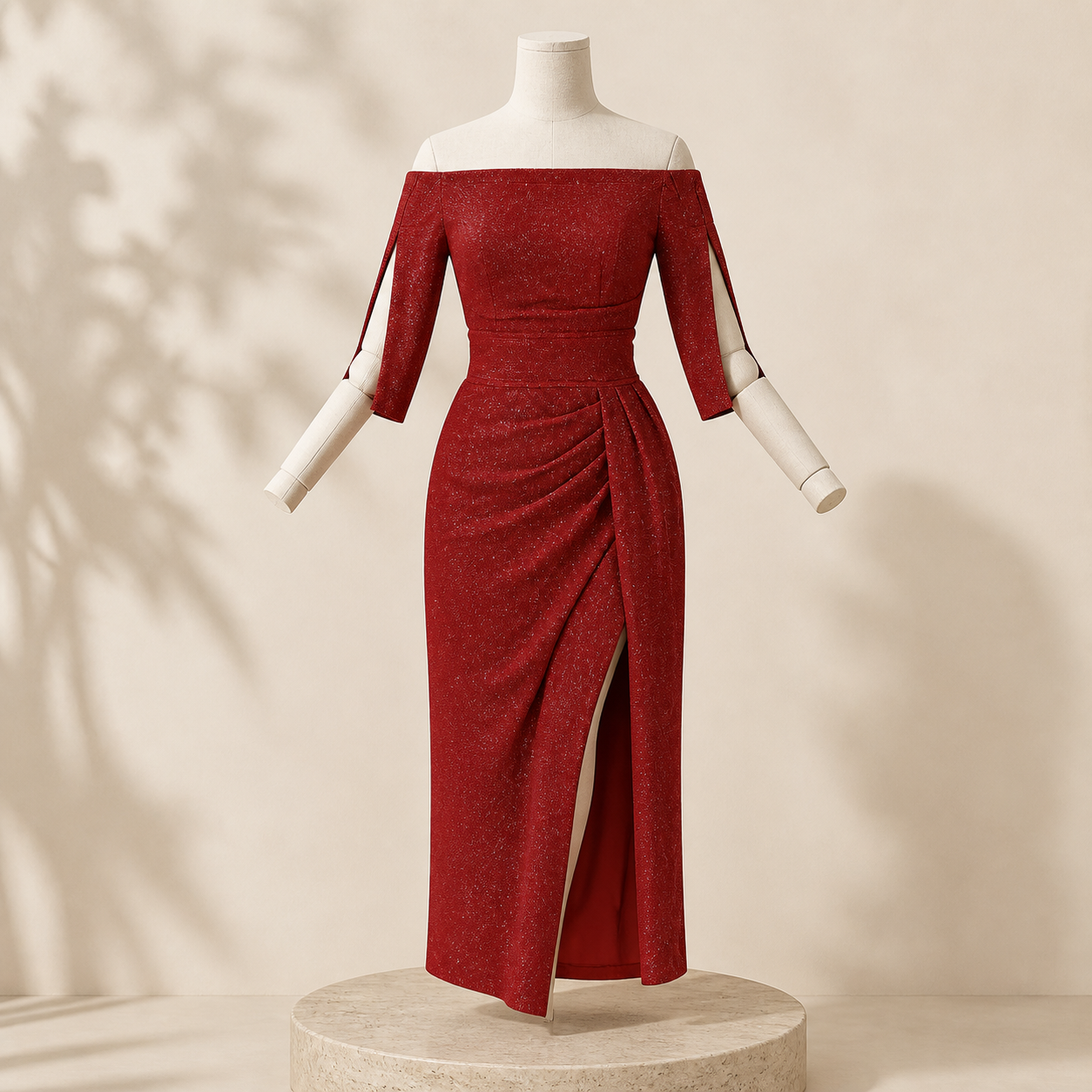 Robe de soirée à détails scintillants — Bordeaux — vue 2