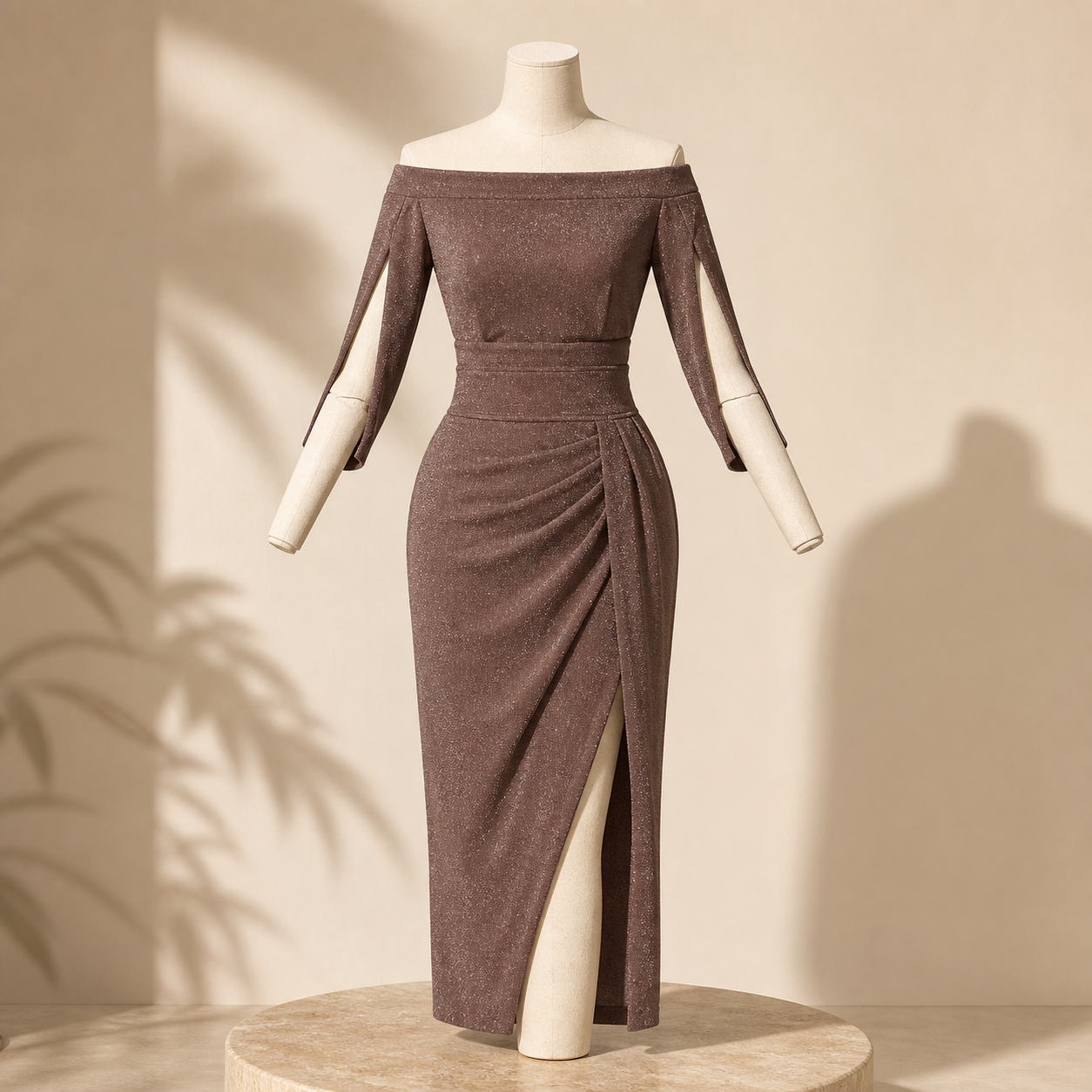 Robe de soirée à détails scintillants — Marron — vue 3