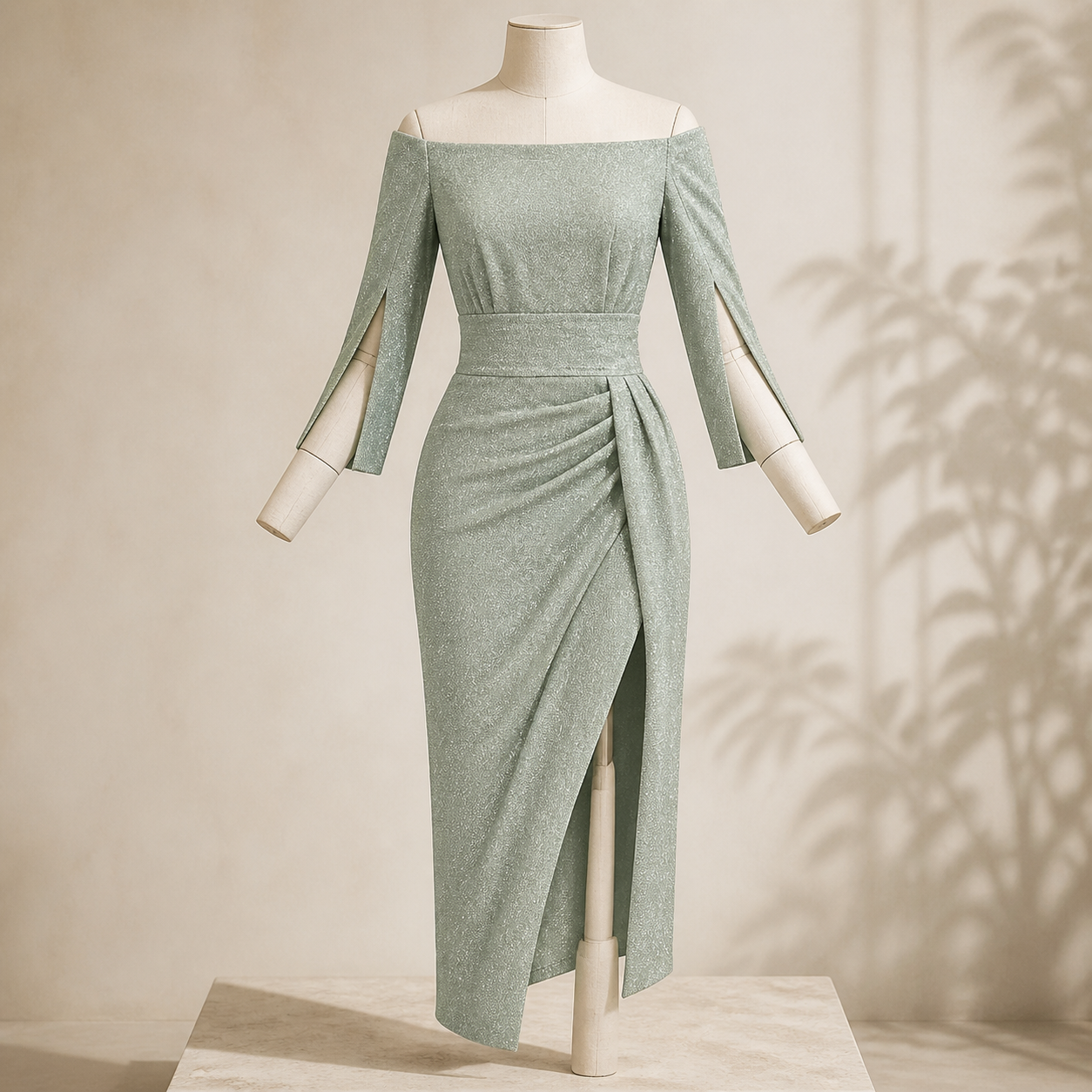 Robe de soirée à détails scintillants — Vert sauge — vue 5